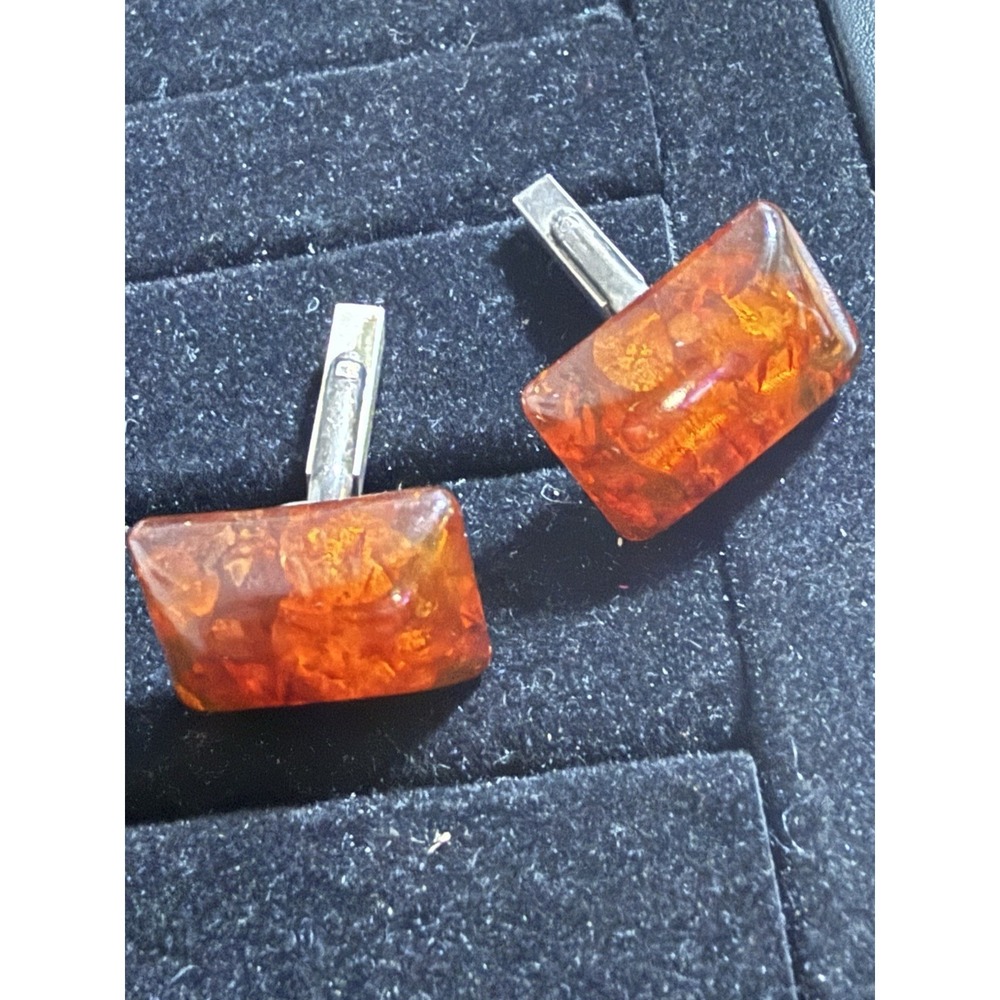 Vintage Cufflinks CUFF LINKS Large Baltic Amber Marked 835
